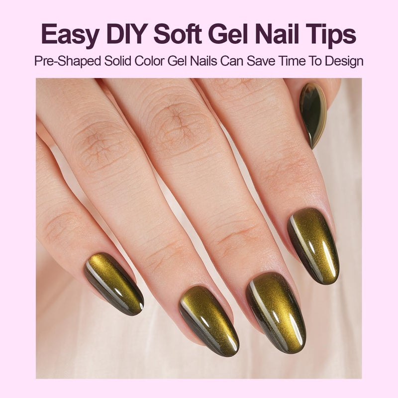Plauva 150Pcs Cat Eye Press on Nails, Short Oval Cat Eye Nail Tips, Glossy Glitter Fake Nails, Soft Gel Stick On Nails for Women and Girls 15 Sizes - Image 3